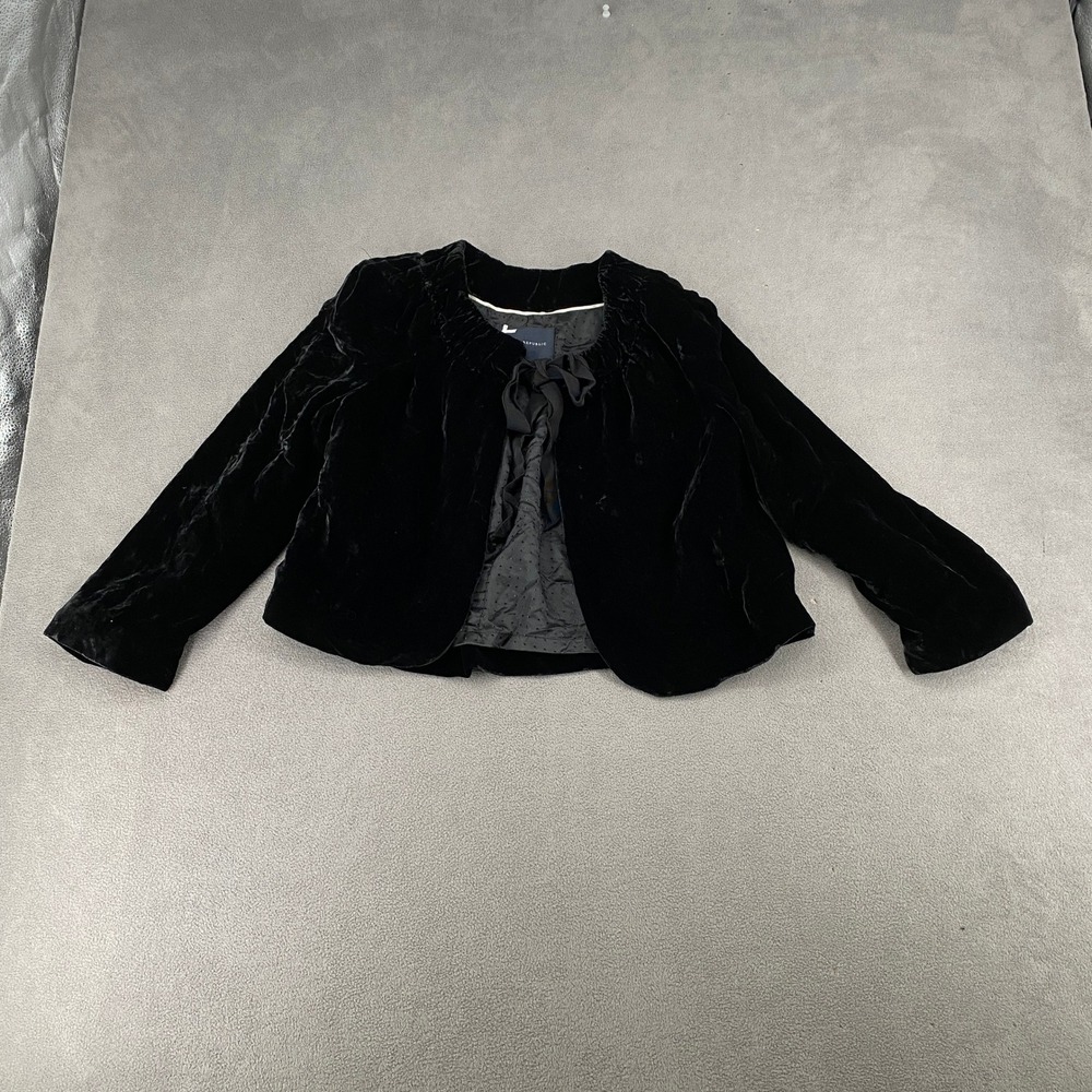 Banana Republic Black Silk Velvet Ribbon Tie Ruffle Jacket Size 10